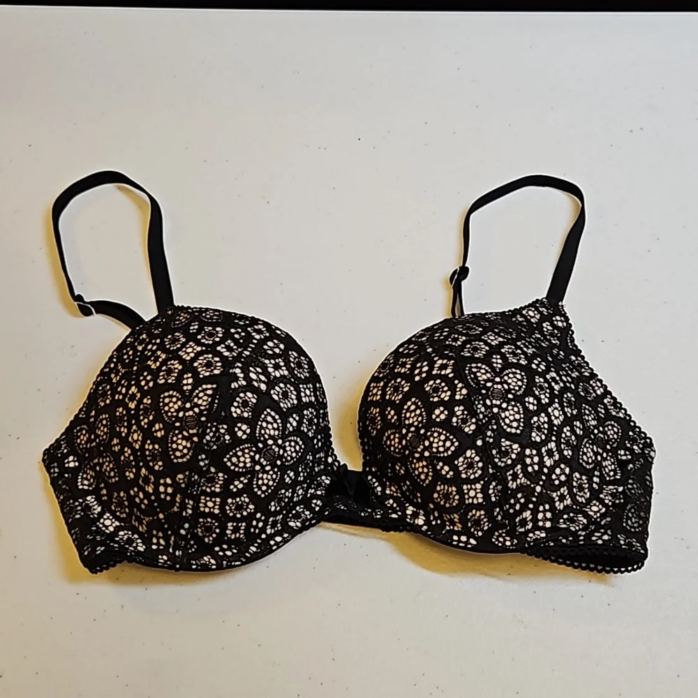 VICTORIA'S SECRET BRA DREAM ANGELS PUSH-UP 32C BLACK TAN NWOT lace